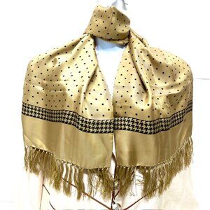 Beautiful Burberrys 100% Silk Satin Scarf 60"x15"Olive Beige Back dott Fring (62